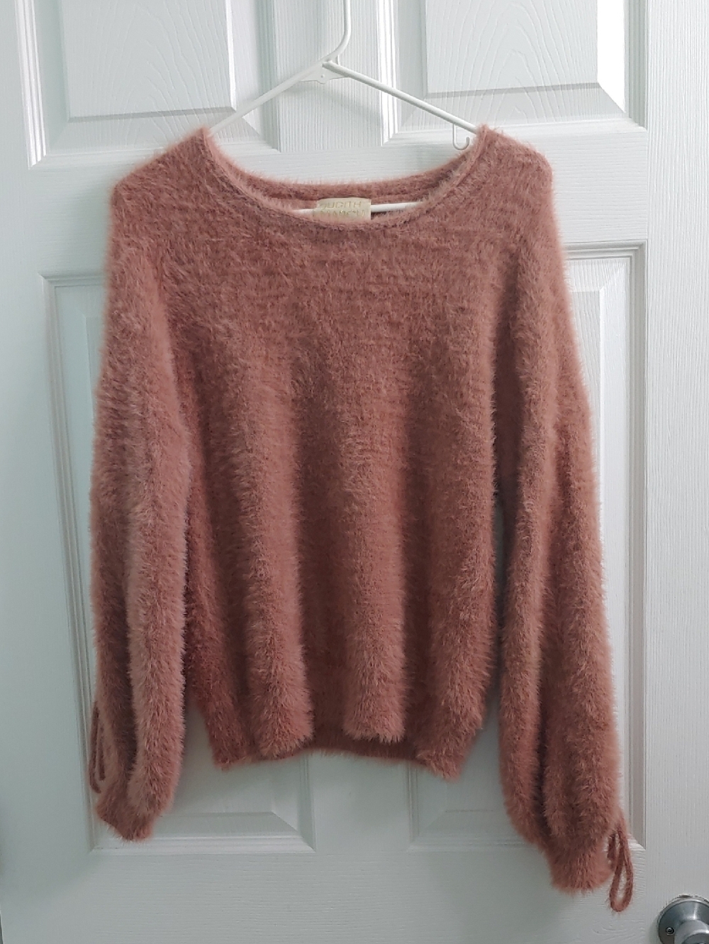 Judith March Fuzzy Pink Sweater Mauve Boho Pullover Women's Size S
